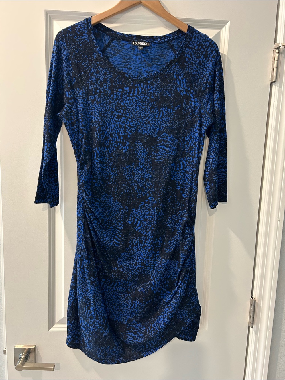 Express Black and Blue Printed Long Sleeve Sheath Dress